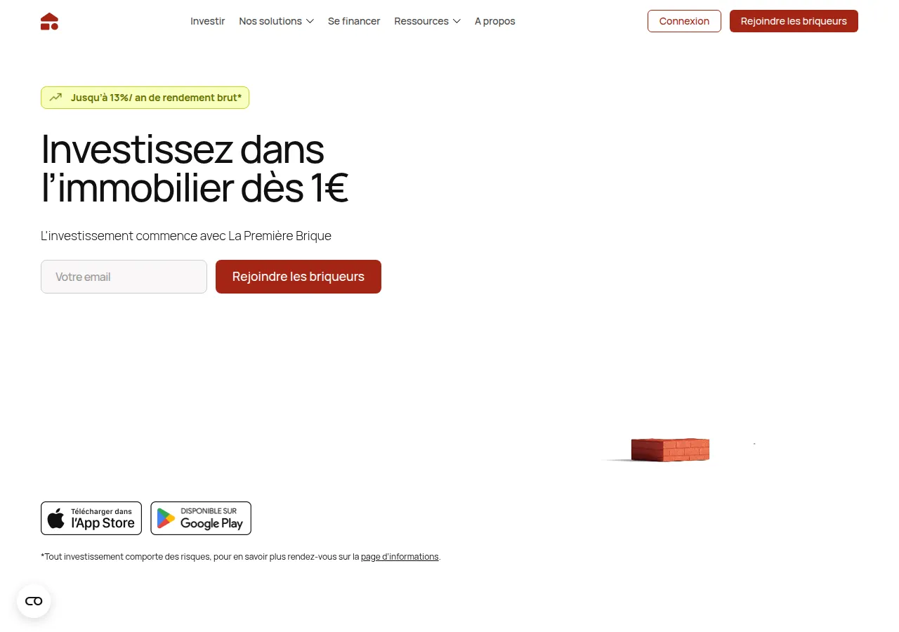 Page d'accueil La Première Brique — investissement immobilier dès 1 €