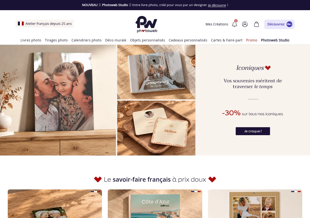Page d'accueil Photoweb — impression photo française