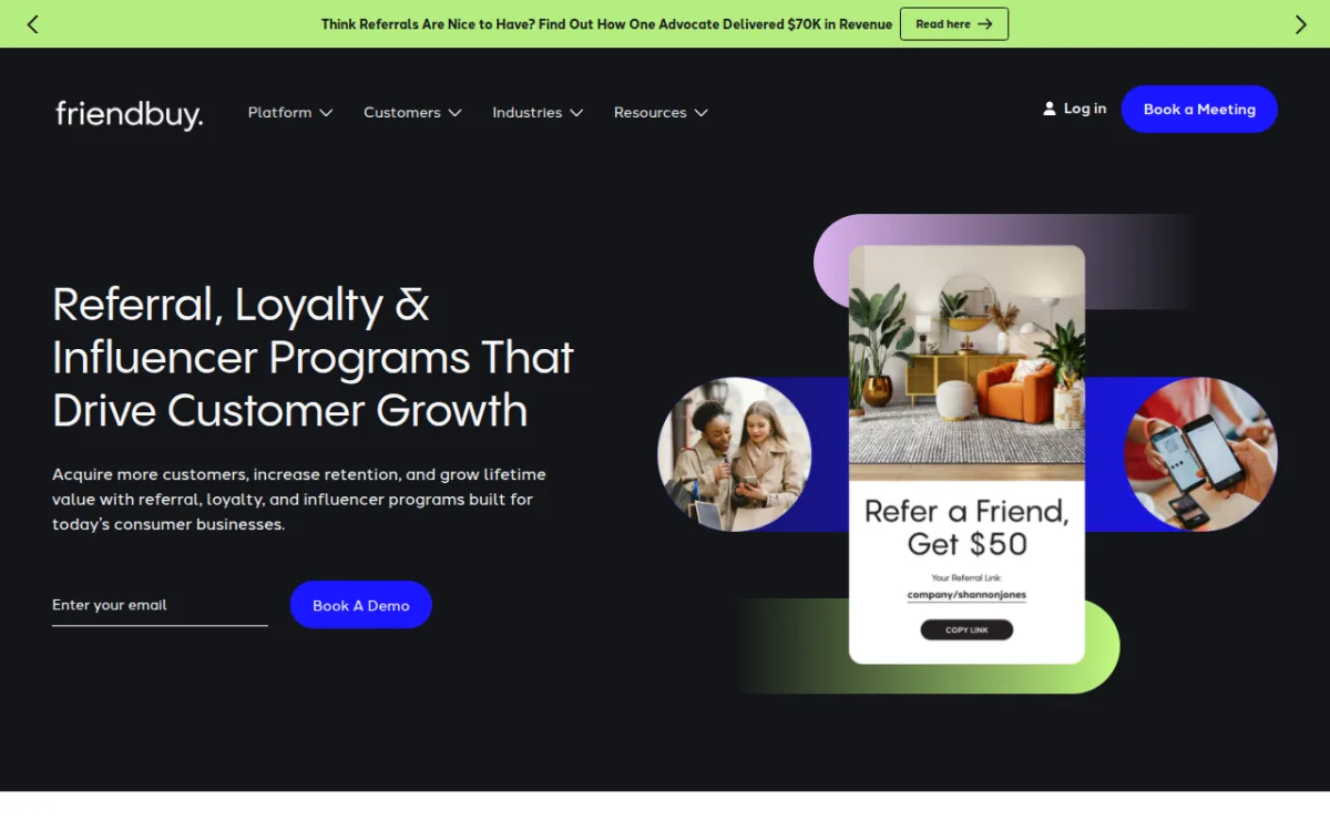 Page d’accueil Friendbuy — plateforme SaaS de parrainage DTC