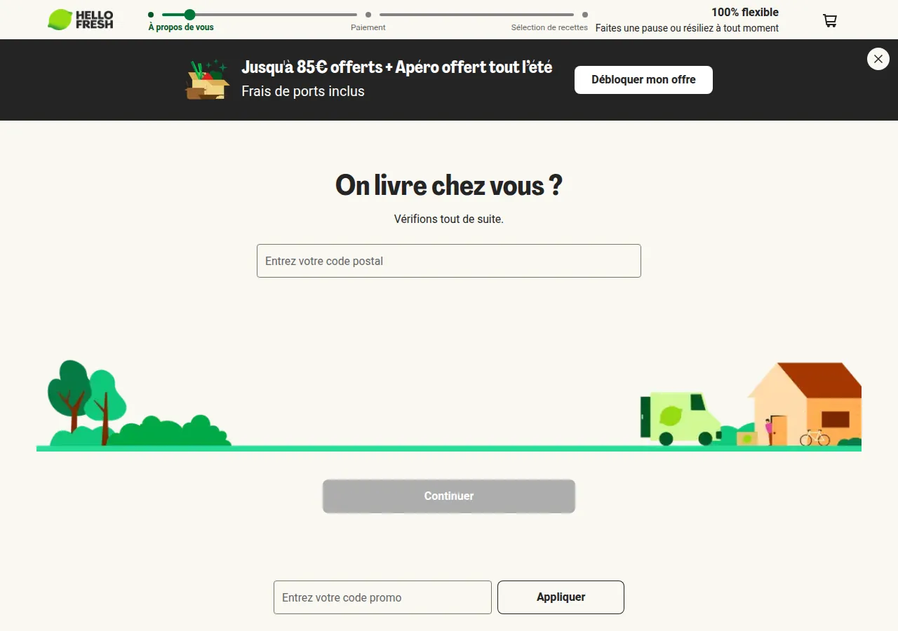 Page HelloFresh — offre de bienvenue et kits repas