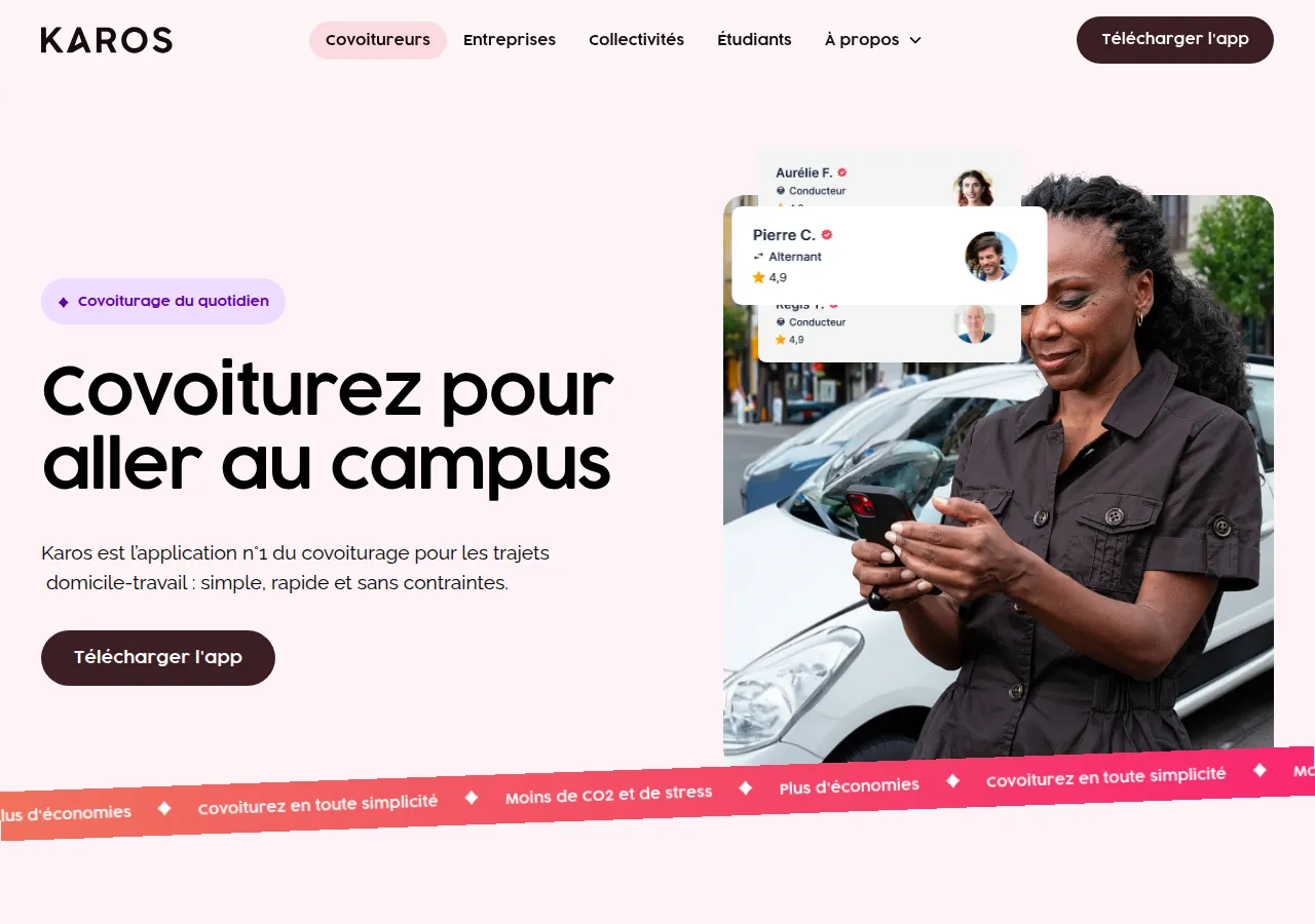 Page d'accueil KAROS — covoiturage du quotidien
