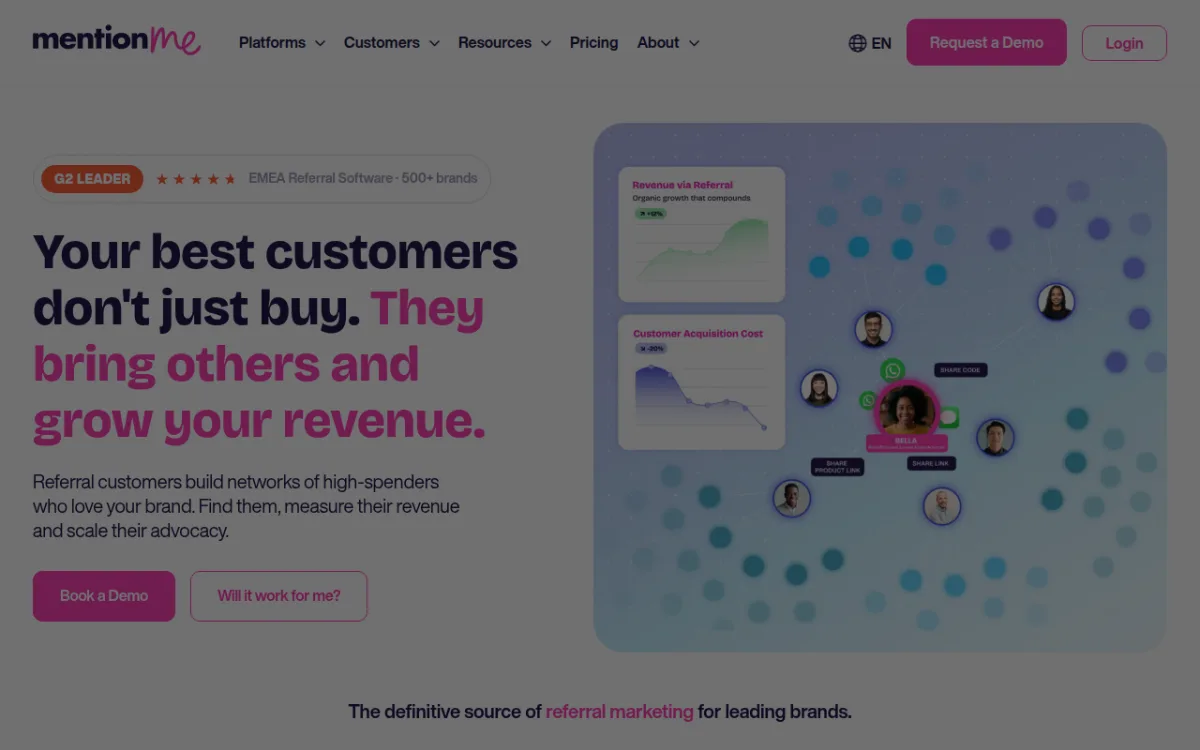 Page d’accueil Mention Me — plateforme SaaS de parrainage enterprise