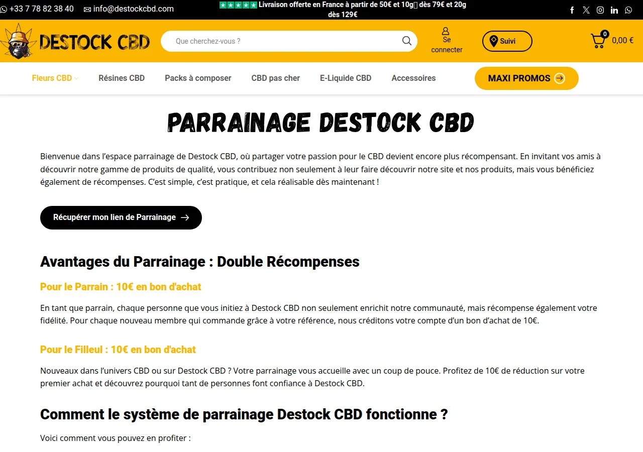 Page parrainage Destock CBD
