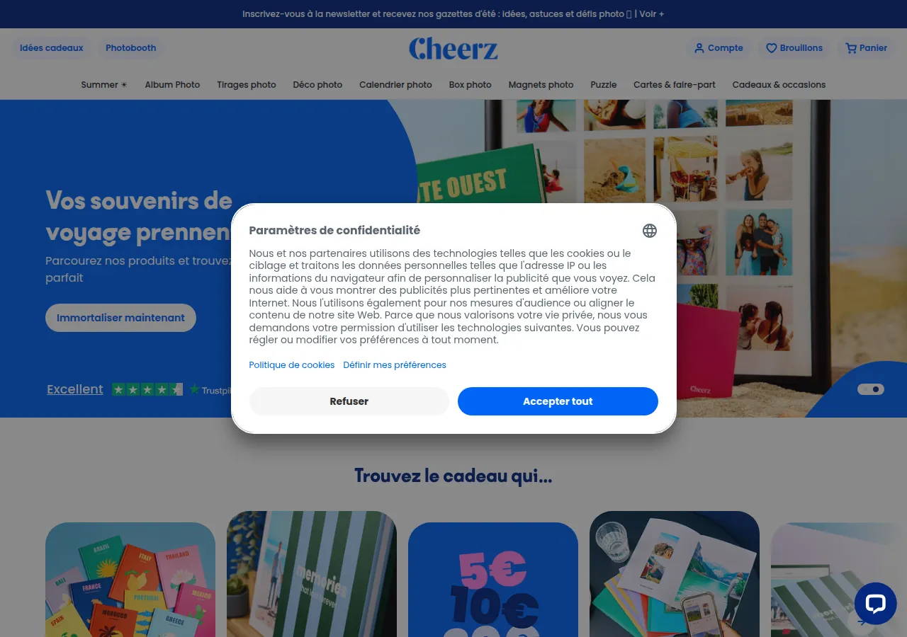 Page d'accueil Cheerz — impression photo en ligne