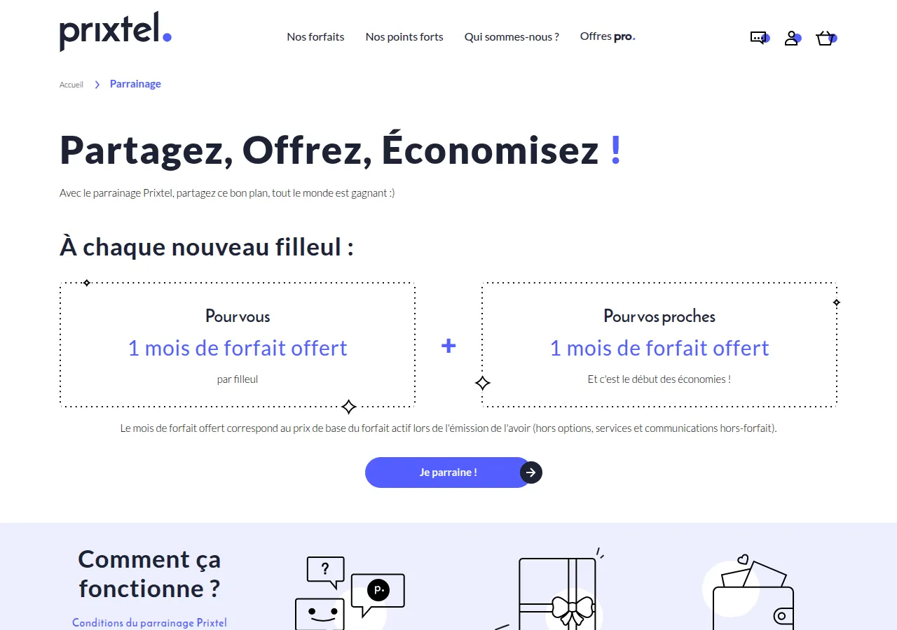 Page parrainage Prixtel