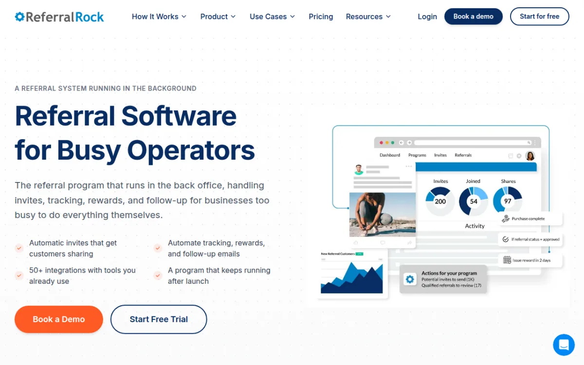 Page d’accueil Referral Rock — plateforme de parrainage B2B et services