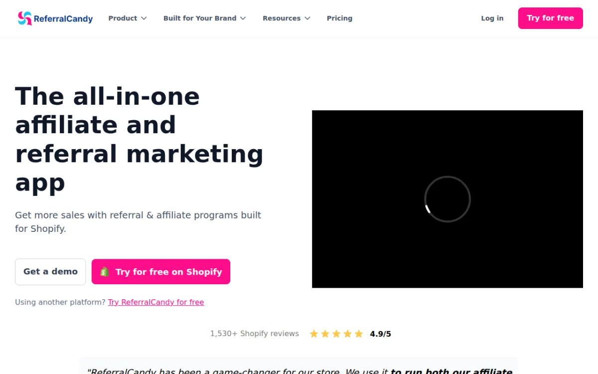 Page d’accueil ReferralCandy — plateforme SaaS de parrainage Shopify
