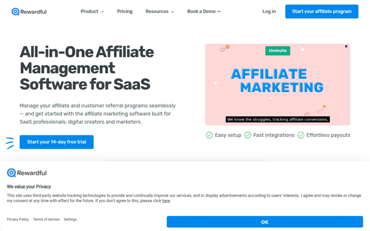 Page d’accueil Rewardful — plateforme de parrainage pour SaaS et abonnements