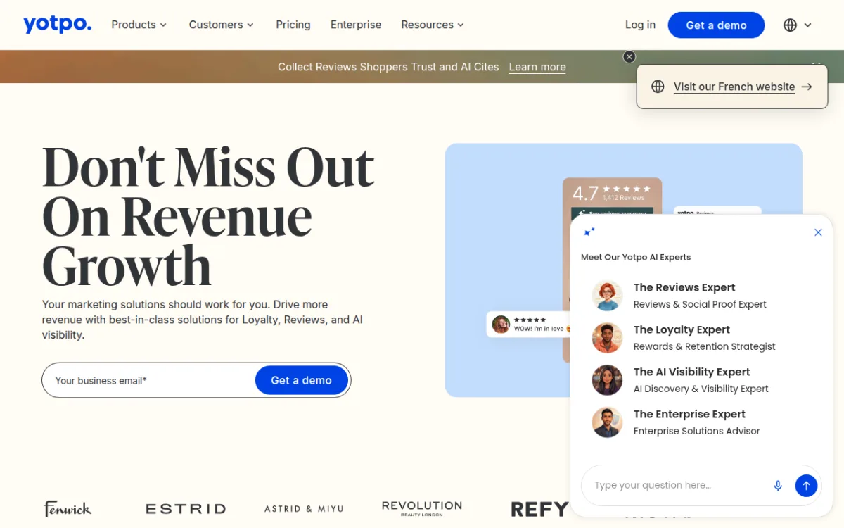 Page Yotpo Referrals — module de parrainage dans la suite Yotpo